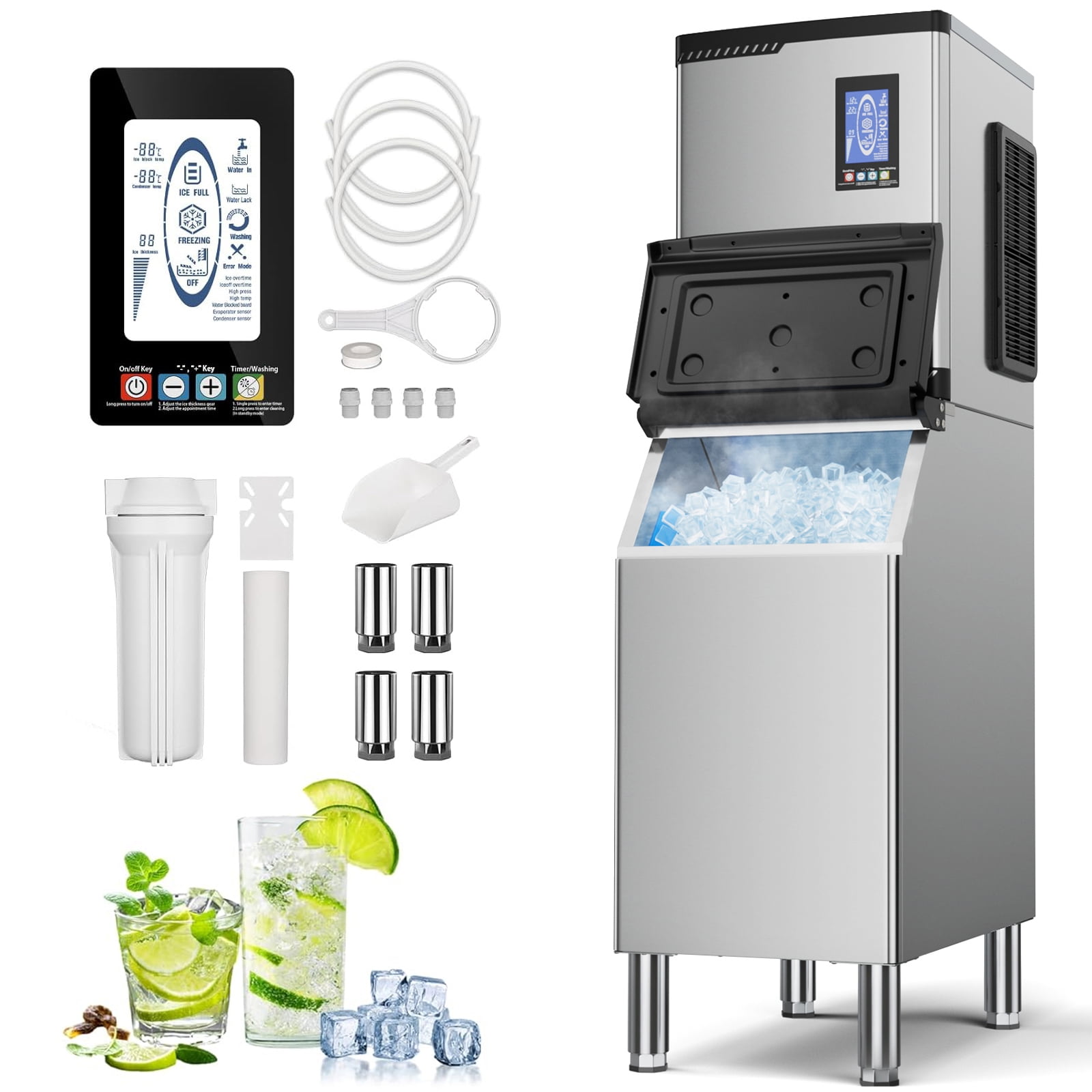 Joreek Commercial Ice Maker Machine, 700 LBS/24h Ice Machine with Large 400 LBS Storage Bin, 234 Ice Ready in 8-12 Min, Self-Cleaning Commercial Ice Maker for Bar, Restaurant, Cafe