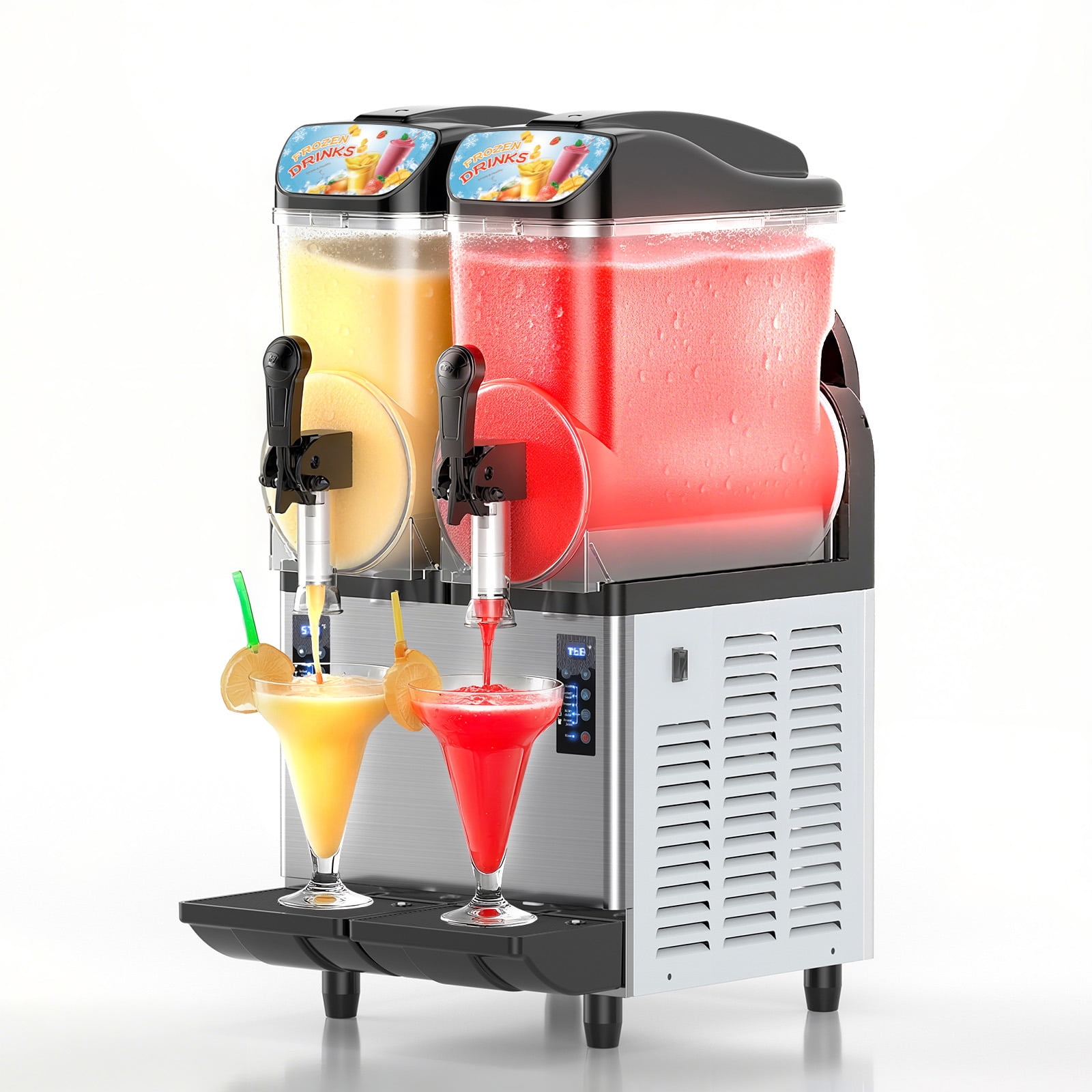 Joreek Commercial Slushy Machine 2x15L Electric Crushed Ice Maker Beverage Dispenser Built in Stirrer for Slushies, Ice Coffee & Cocktail
