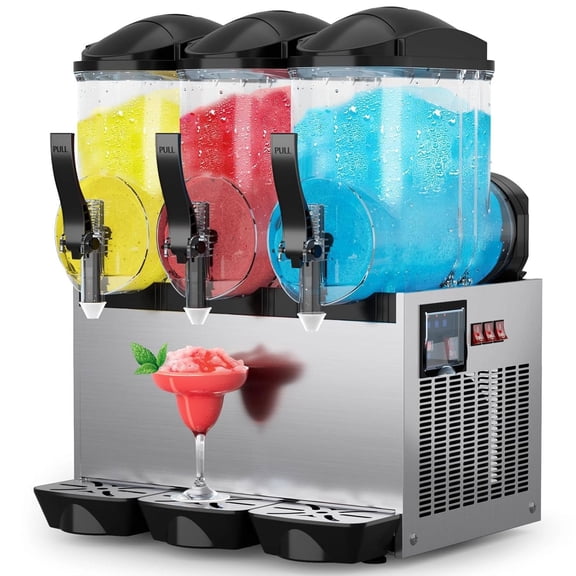 Joreek Commercial Slushy Machine 3 x 15L Slushy Maker Machine 210 Cups Stainless Steel Frozen Drink Machine & Margarita Machine with LED Light Perfect for Restaurants Bars Cafes Party