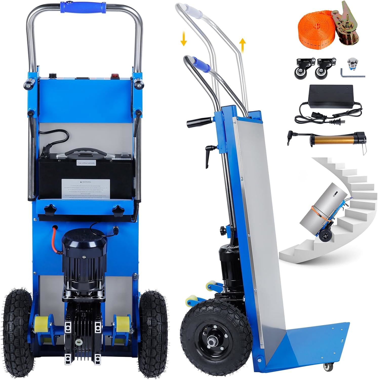 Joreek Electric Stair Climbing Dolly 1200W Powered Stair Climbing Hand Trucks 880lbs Max Capacity Electric Dolly for Stairs with 4M Safety Rope