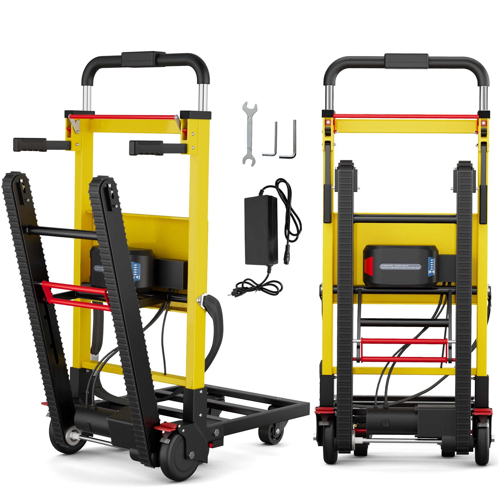 Joreek Electric Stair Climbing Dolly 400lb Max Load Heavy Duty 130W Motor Powered Stair Climber Dolly Cart 6 Wheels Motor Battery Powered