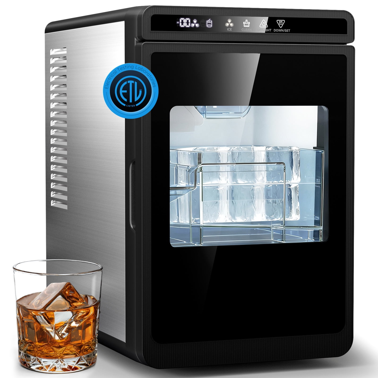 Joreek Ice Maker Countertop Portable, 3 Pcs in 25 Mins, 150 Per Day, 1.6" Square Ice Machine with Self-Cleaning for Whiskey, Cocktail, Home Bar, Stainless Steel
