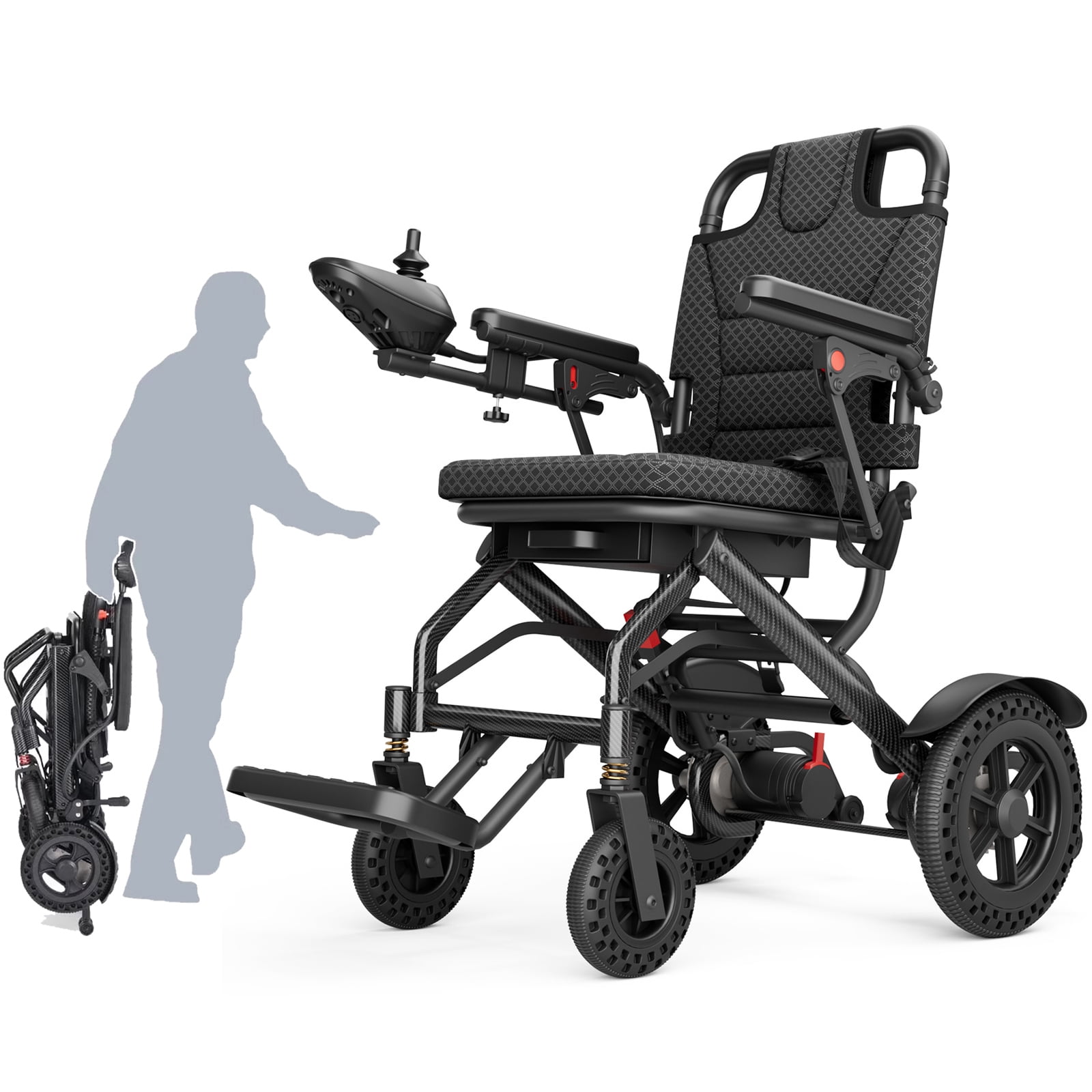 Joreek Lightweight Electric Wheelchair 15 Miles Range,up to 300lb, 17.5" Padded Seat,All Terrain Foldable Motorized Wheelchairs for Seniors