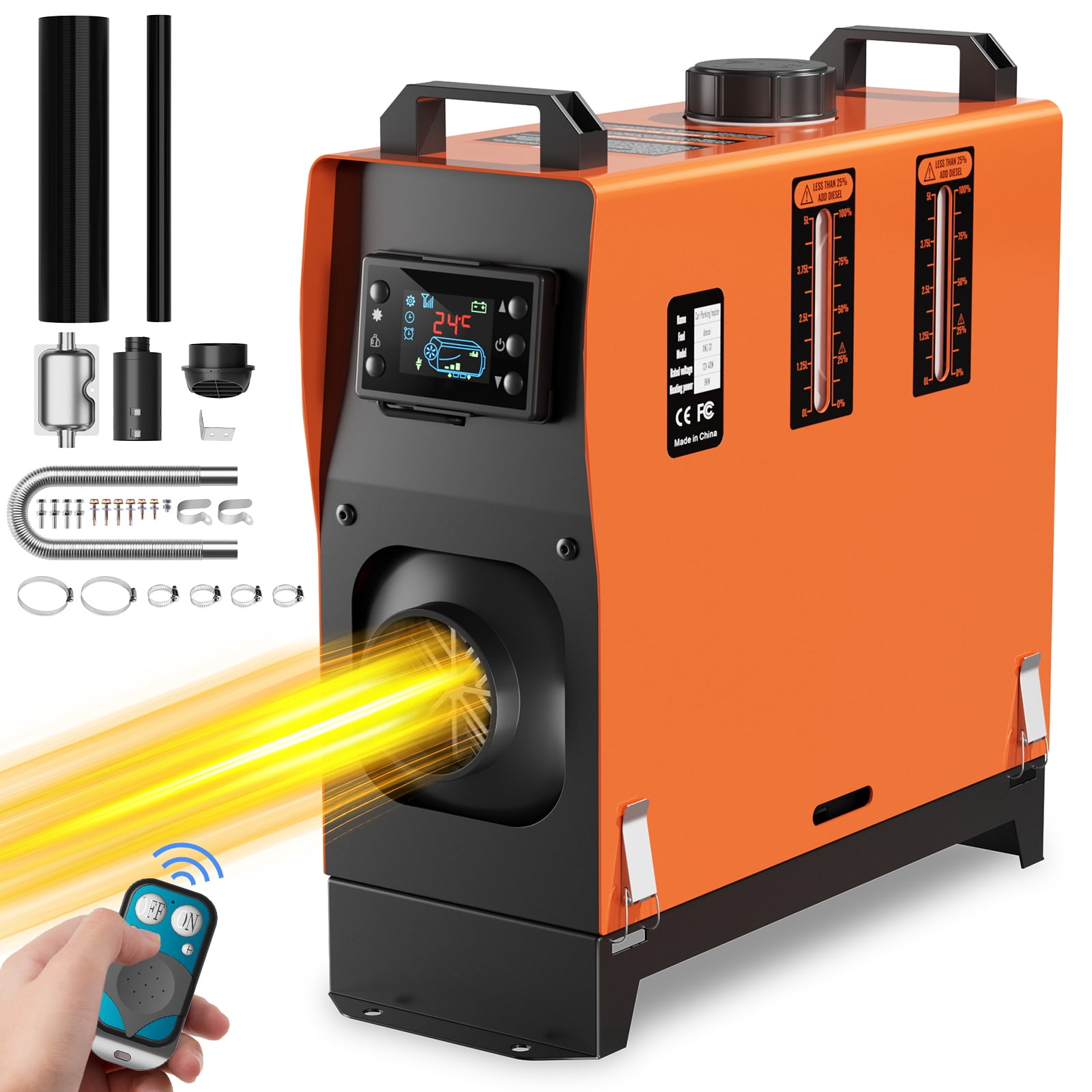 Joreek Portable Diesel Air Heater, 5 kW DC12V, Fast Heating All in One Diesel Parking Heater with Remote Control and Digital Display, Low Noise, for RV, Truck, Camper, Van, Boat and Trailer