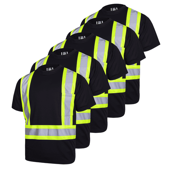 High Visibility Short Sleeve Safety T-Shirt 5-Pack, ANSI/ISEA 107-2020 Two-Tone Reflective Work Shirts with Pocket