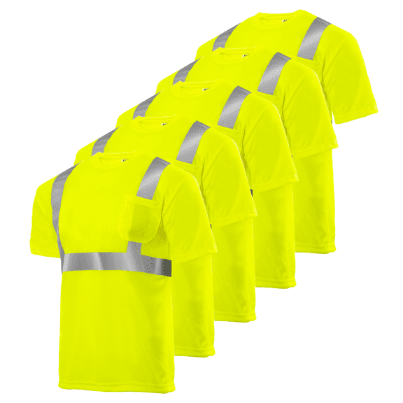 Jorestech Hi-Vis Short-Sleeve Reflective Work Safety T-Shirt, Yellow, 5 Pack (L)