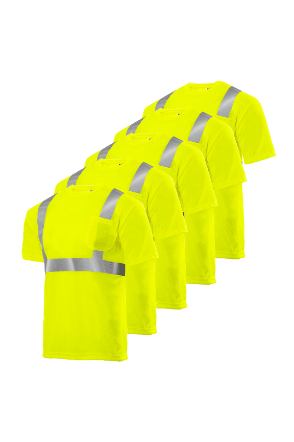 Hi-Vis Short-Sleeve Reflective Work Safety T-Shirt, Yellow, 5 Pack (L)