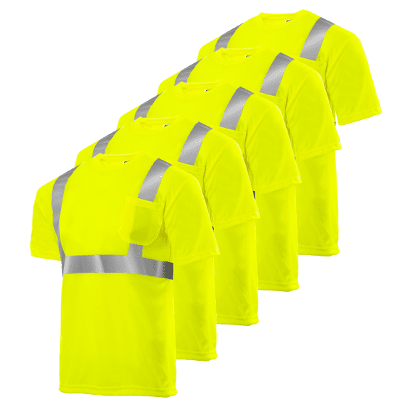 Jorestech Hi-Vis Short Sleeve Reflective Work Safety T-Shirt, Yellow, 5 Pack (S)