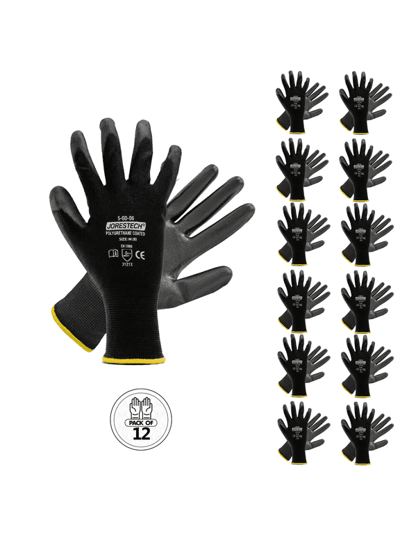 PU Coated Work Gloves with Lightweight Polyester Liner, EN 388 3121X, 12-Pair Pack