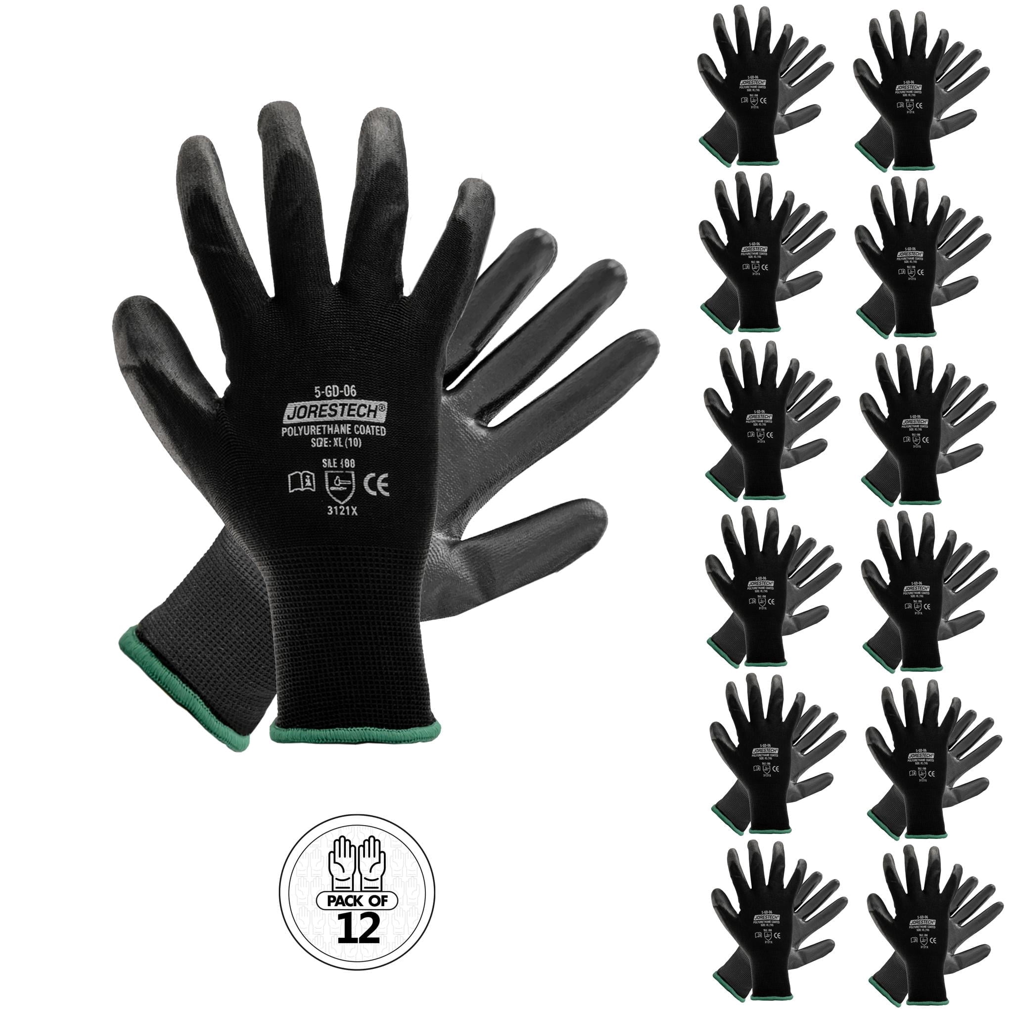 Jorestech PU Coated Work Gloves with Lightweight Polyester Liner, EN 388 3121X, 12-Pair Pack