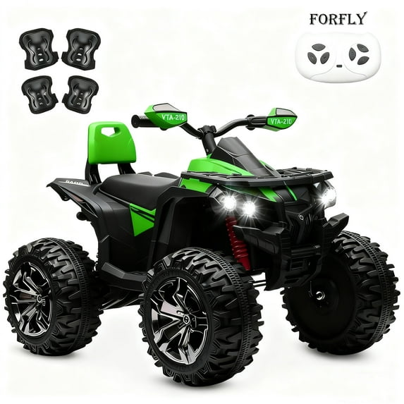 Jorfly 24 Volt Ride on ATV Toys, 4 x 200W Motor Bike for Big Kids, Battery Powered Car Wheel, 3 Speeds with Remote Control & LED Lights, Green