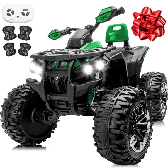 Jorfly 24V Kids ATV 4 Wheeler w/Remote Control, Power Car Wheels,7AH Battery Powered Electric Car w/ 3 Speeds, Shock Absorbers, Bluetooth, 2-Seater Quad for Kids Ages 3-8,Green