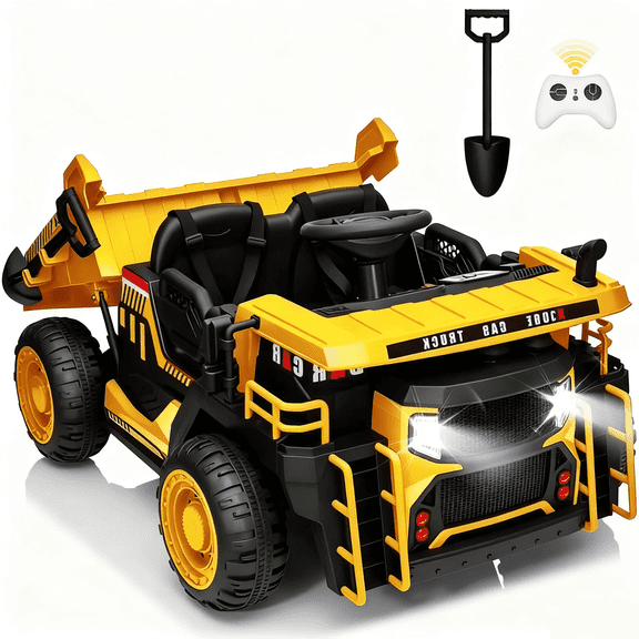 Jorfly Construction Dump Truck Kids Ride-on 24V - Remote Control,Electric Battery Powered Toys Car, 2-Seater Electric Toy Car with Dumping Bucket & Bluetooth