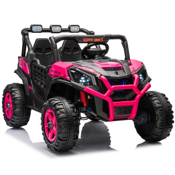 Jorfly 24V Ride On Car for Kids, Battery Powered Electric UTV Toys w/Remote Control, Gift Bow, 4x200W, 4WD/2WD, 3 Speeds, Shock Absorbers, Bluetooth, LED, 5MPH Max, Red