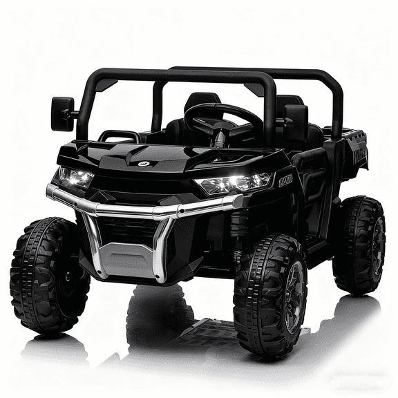 Jorfly 24V Kids Ride on Car, 7AH Battery Powered Toys Car w/ Remote Control, 2 Seater Ride on Truck, Bluetooth Music, LED Lights, Spring Suspension, Black