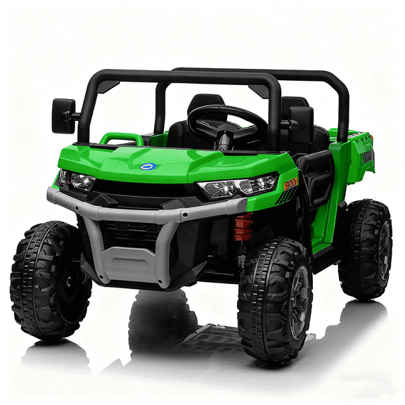 Jorfly 4WD 24V Ride-On Truck with Dump Bed – Power Car Wheels 2-Seater 800W Powered UTV with Remote Control, Bluetooth & LED Lights (Green)