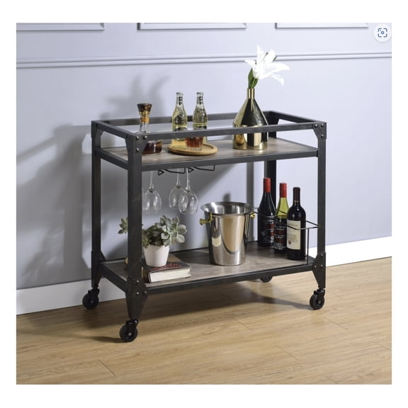 Jorgensen Rustic Oak & Charcoal Finish Serving Cart