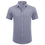 Jorlat Men's Cotton Linen Short Sleeve Casual Shirts Lightweight Button Down Shirts Vacation Beach Summer Tops with Pocket