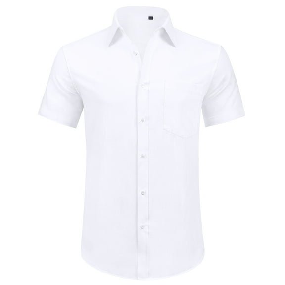 Jorlat Men's Cotton Linen Short Sleeve Casual Shirts Lightweight Button Down Shirts Vacation Beach Summer Tops with Pocket