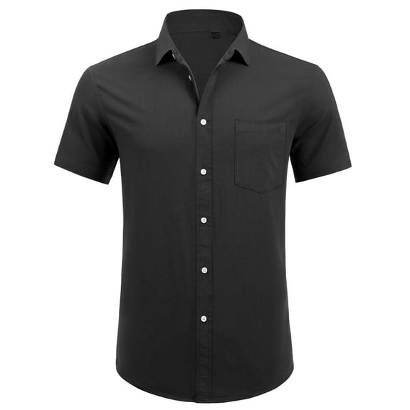 Jorlat Men's Cotton Linen Short Sleeve Casual Shirts Lightweight Button Down Shirts Vacation Beach Summer Tops with Pocket