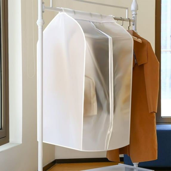 Jorlo Garment Clothes Cover Protector, Closet Storage Bags Translucent Dustproof Waterproof Hanging Clothing Storage Bag with Full Zipper & Magic Tape & Strap for Coat Dress Windcoat-Large