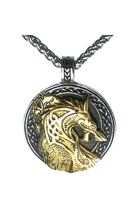 Jormungandr Viking Necklace Stainless Steel Norse Celtic Dragon Pendant
