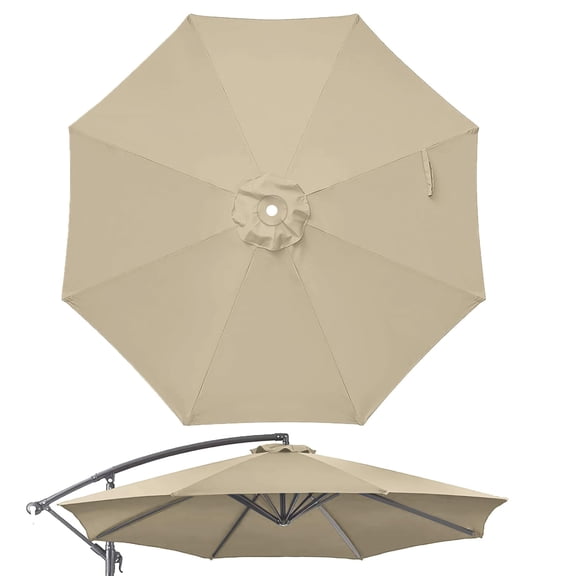 Jorohiker 10ft Patio Umbrella Replacement Canopy for 8 ribs, Fits Hanging Offset Cantilever Market Outdoor Patio Shades, Canopy Only, Khaki
