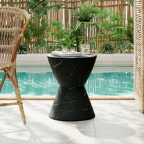 Jorrel Outdoor Patio Round Hourglass Accent Table, Concrete, Black Marble