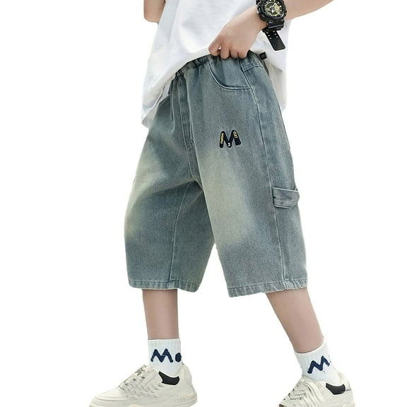 Jorts for Boys 7-8 Years Summer Boys Denim Shorts Baggy Fit with Pockets and Zipper for Active Teens #Blue