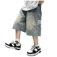 thumbnail image 1 of Jorts for Teens Boy's Jean Shorts Baggy Elastic Waist Distressed Denim Shorts Bermuda Ripped Frayed Hem Fashion Casual Summer Jorts, 1 of 5