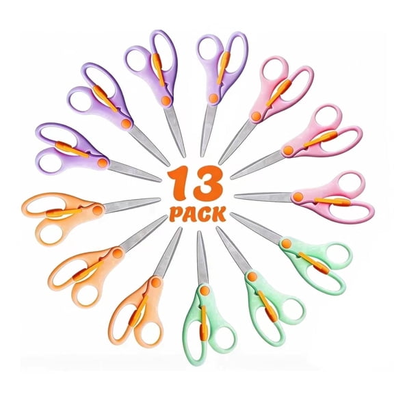 Jorunhe Safety Training Scissors Blunt Tip Stainless Steel 5.3 inch Multicolor 13 Pack Scissors