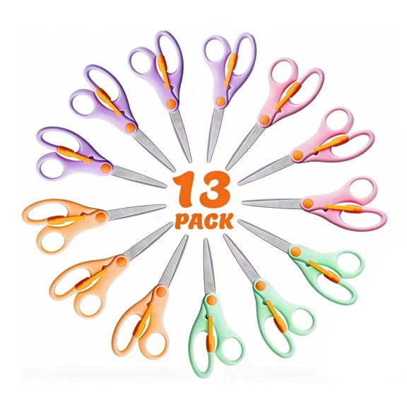 Jorunhe Safety Training Scissors Blunt Tip Stainless Steel 5.3 inch Multicolor 13 Pack Scissors