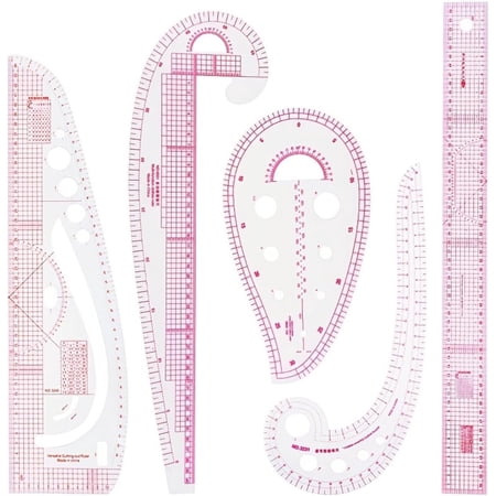 Jorvazyn 4-Piece S-Curve Cutting Ruler Set, Clear Flexible Metric Quilting Rulers for Sewing Pattern Drafting, Pink