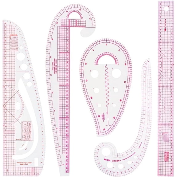 Jorvazyn 4-Piece S-Curve Cutting Ruler Set, Clear Flexible Metric Quilting Rulers for Sewing Pattern Drafting, Pink