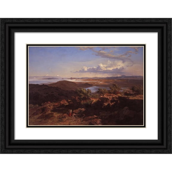 José María Velasco 18x14 Black Ornate Wood Framed Double Matted Museum Art Print Titled - The Valley of Mexico from the Santa Isabel Mountain Range (1875)