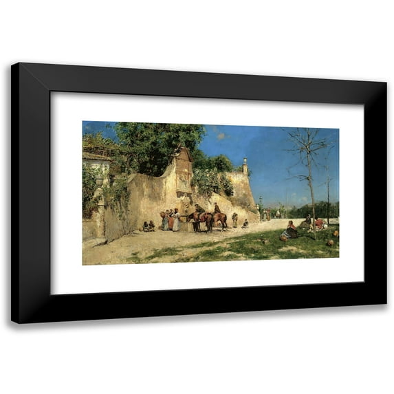 José Moreno Carbonero 14x10 Black Modern Framed Museum Art Print Titled - Drinking at the Fountain (Drinking from the Fountain)