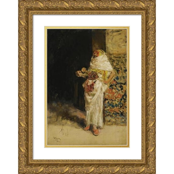 José Villegas Cordero 17x24 Gold Ornate Framed and Double Matted Museum Art Print Titled - The Harem Guard (1872)