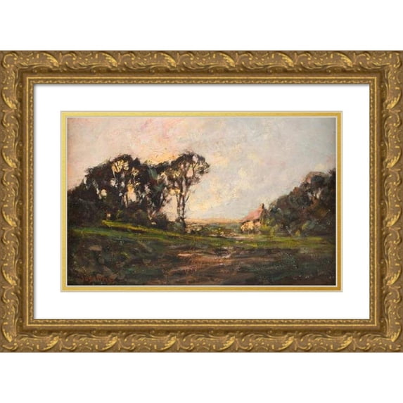 José Weiss 14x10 Gold Ornate Wood Frame and Double Matted Museum Art Print Titled - Landscape in Evening Athmosphere