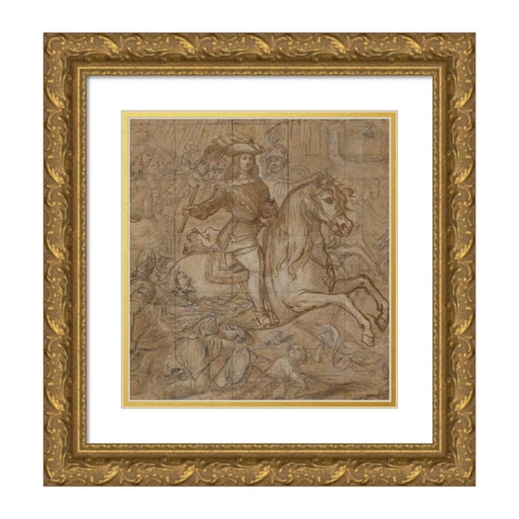 José Ximénez Donoso 12x13 Gold Ornate Wood Frame and Double Matted Museum Art Print Titled - Equestrian Portrait of Don Juan Jose of Austria (1660-1680)