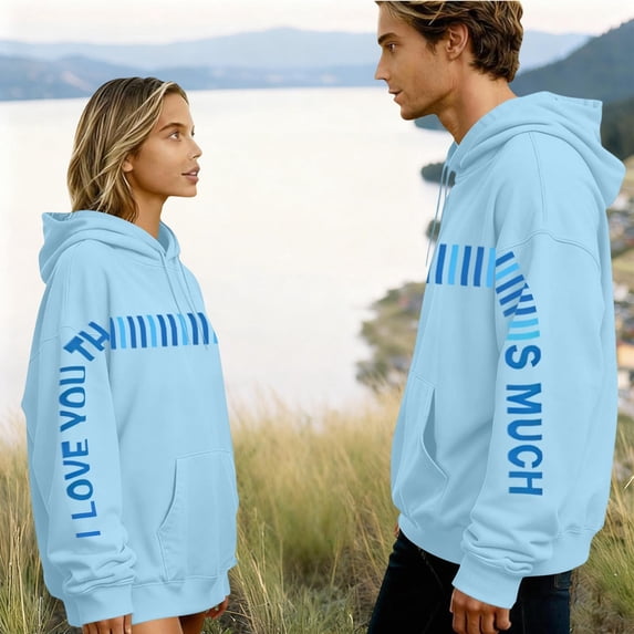 Josdec Hooded Sweatshirts for Women Long-Sleeved Casual Letter Printed Sweatshirt Pullover Sweater with Pocket for Valentines Day