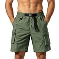 thumbnail image 1 of Josdec Men's Casual Cargo Shorts Solid Color with Multi-Pockets Adjustable Belt Elastic Waist Work Pants, 1 of 5