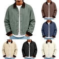 thumbnail image 1 of Josdec Men's Cropped Vintage Workwear Jacket, Contrast Corduroy Collar and Cuffs Button Front Coat with Patch Pockets for Street Style S‑2XL, 1 of 10