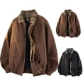 thumbnail image 1 of Josdec Men's Fake Two Piece Plaid Collar Zip Up Jacket, Loose Casual Lapel Long Sleeve Outerwear for Fashion Daily M‑5XL, 1 of 9