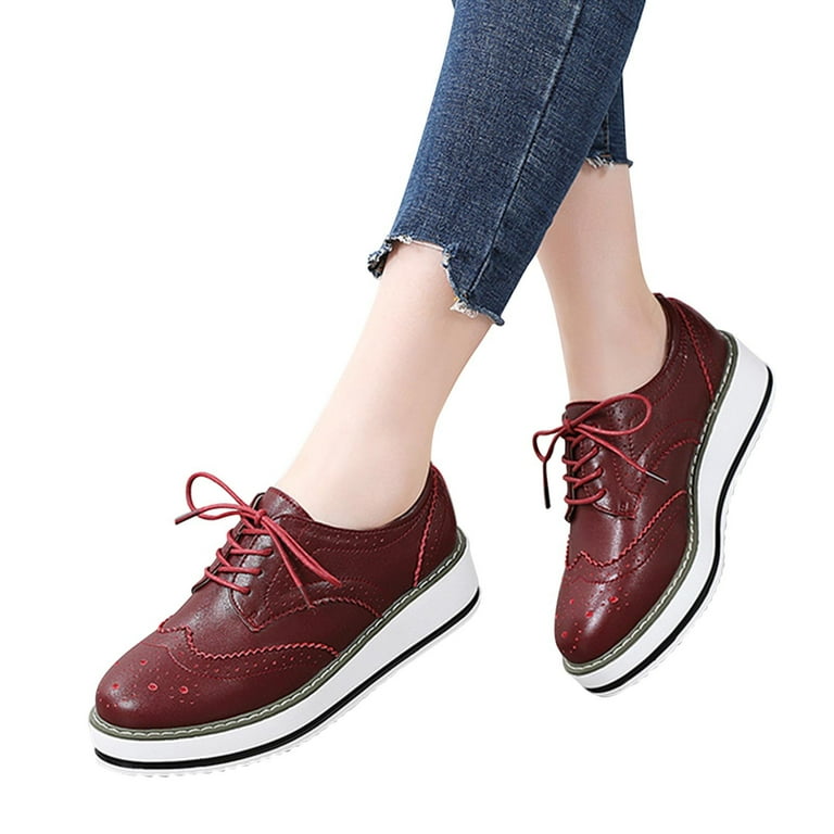 Josdec Plain Face Style Matsuke Thick Sole Leather Sports British Style Block Medium Heel Hollowed Out Women s Orthopedic Shoes Size 35 US 4.5 Walmart