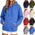 thumbnail image 1 of Josdec Women's Button-Front Hoodie Long Sleeve Drawstring Hood Zipper Decor Kangaroo Pocket Loose Drop Shoulder Solid Pullover Sweatshirt Tops S-XXL, 1 of 7