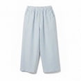 thumbnail image 1 of Josdec Women's Casual Striped Linen Bermuda Shorts Elastic High Waist Straight Leg Knee Length with Pockets for Summer Daily Beach Wear, 1 of 7