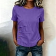 thumbnail image 1 of Josdec Women's Cotton Linen Blend Round Neck Short Sleeve Side Button Detail Casual Summer Beach Vacation Top S-XXXL, 1 of 7