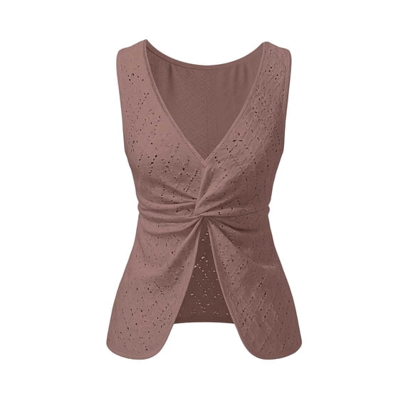 Josdec Women's Fashion Eyelet Embroidery Sleeveless Tank Top Round Neck Twist Open Back Knot Casual Solid for Summer Beach Vacation Camisole