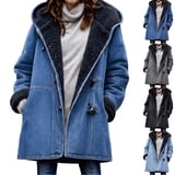 Josdec Women's Mid Long Hooded Denim Jacket, Sherpa Lined with Horn ...