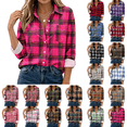 thumbnail image 1 of Josdec Women's Plaid Button Down Shirt, Lapel Long Sleeve with Double Chest Pockets for Office Daily S‑2XL, 1 of 7